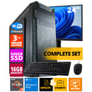 Conjunto de PC de oficina de presupuesto - Ryzen 3 - 500GB NVME SSD - 16GB RAM - Radeon Vega 8 (Monitor de 24 pulgadas | Mouse | Teclado | Incluyendo Office Professional más 2021)
