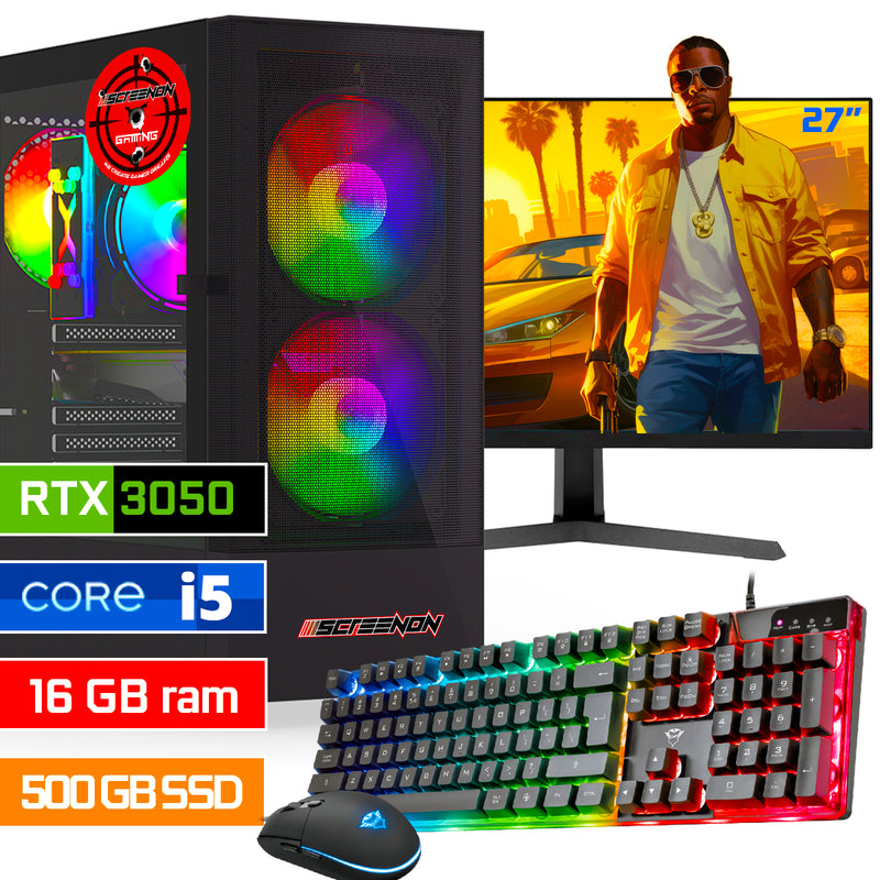 ScreenON - Intel Core i5 - 500GB SSD - 16GB RAM - RTX 3050 - Gaming Set - V92023127 (27" Monitor + Toetsenbord + Muis)